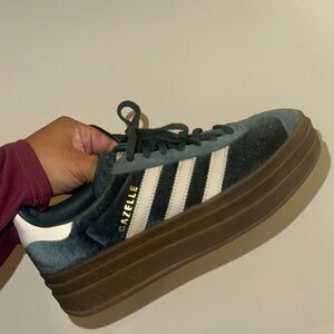 Adidas Gazelle Teal and White Platform Sneakers